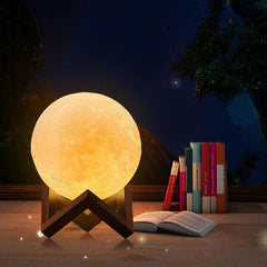 Colorful Dimming LED Moon Light with Remote & Wooden Stand - USB Charging Night Lamp