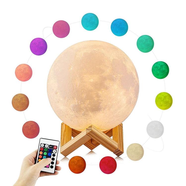 Colorful Dimming LED Moon Light with Remote & Wooden Stand - USB Charging Night Lamp