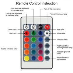 Colorful Dimming LED Moon Light with Remote & Wooden Stand - USB Charging Night Lamp