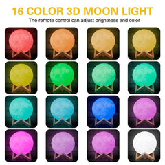 Colorful Dimming LED Moon Light with Remote & Wooden Stand - USB Charging Night Lamp