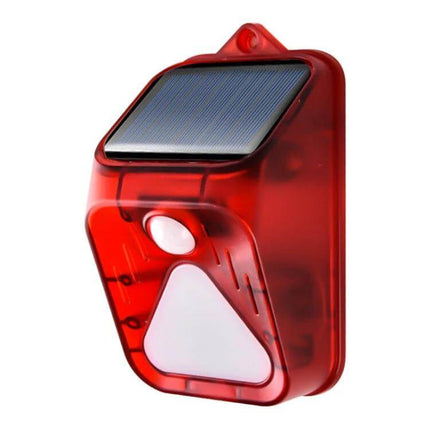 Solar Burglar Alarm Light With Motion Sensor For Outdoor Use red solar-powered motion alarm with loud siren and night-only mode