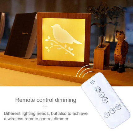 A Creative Night Light for Home Decoration and Bedtime - wooden frame bird illusion lamp with remote dimming and soothing warm glow