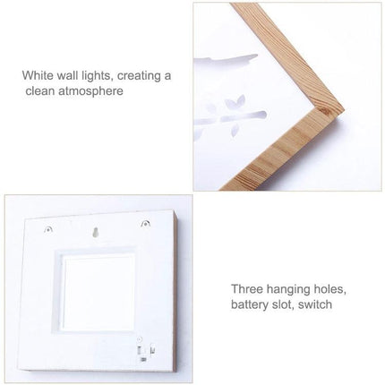 A Creative Night Light for Home Decoration and Bedtime with optical illusion design, wood frame, wall or bedside mount, battery slot and switch