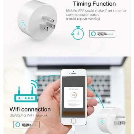 WiFi-Enabled Smart Plug for Remote Device Control and Scheduling showing plug, smartphone app, and WiFi connection for timers and remote access