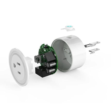 WiFi-Enabled Smart Plug for Remote Device Control and Scheduling showing exploded view of internal circuit board and housing