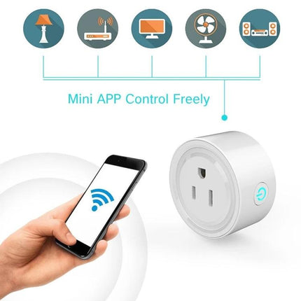 WiFi-Enabled Smart Plug for Remote Device Control and Scheduling showing smartphone app control of lamp, fan and appliances