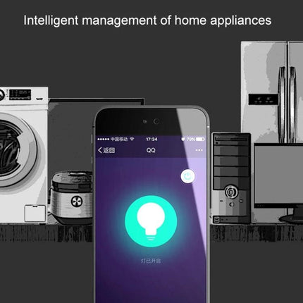WiFi Smart Socket for App-Controlled Device Scheduling showing smartphone app controlling home appliances