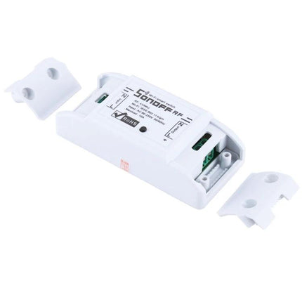 Sonoff 433MHz Wireless Remote Control Switch for Smart Homes compact white in-line relay module with mounting brackets