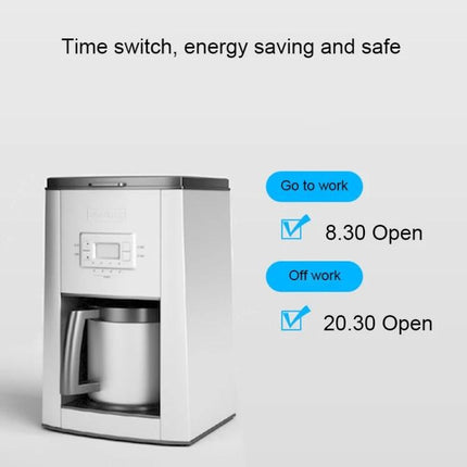 Sonoff 433MHz Wireless Remote Control Switch for Smart Homes controlling coffee maker with scheduled 8:30 and 20:30 timers