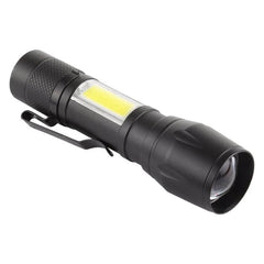 Rechargeable Waterproof Zoomable XPE + COB Flashlight with 3 Lighting Modes, Clip, and Storage Case