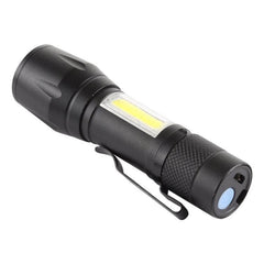 Rechargeable Waterproof Zoomable XPE + COB Flashlight with 3 Lighting Modes, Clip, and Storage Case