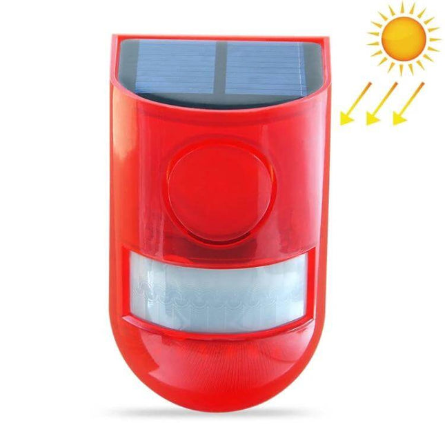 Solar Powered Sound Light Alarm Outdoor Waterproof System red solar-powered alarm with 6 flashing LEDs and 110dB siren for perimeter security