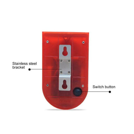 Solar Powered Sound Light Alarm Outdoor Waterproof System - red outdoor siren with stainless steel bracket and switch button, waterproof visible deterrent