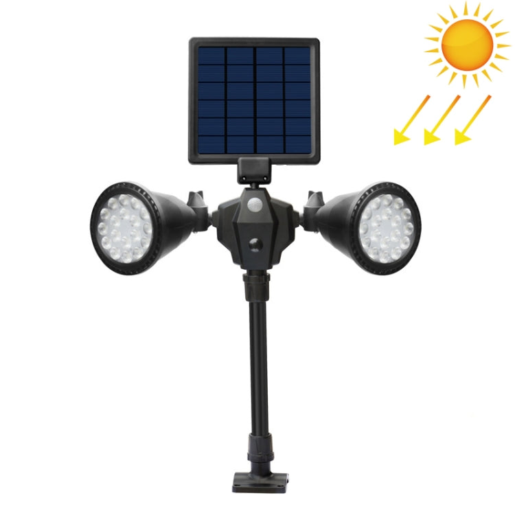 Foco LED solar inteligente de doble cabezal con sensor de movimiento para uso en exteriores