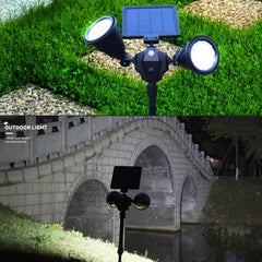 Eco-Friendly Dual-Head Solar LED Spotlight with Motion Detection for Outdoor Illumination