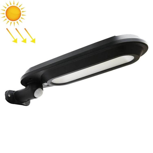 Solar Garden Lamp With Motion Sensor Waterproof Outdoor mounted black LED fixture with motion sensor and solar panel for pathways and patios