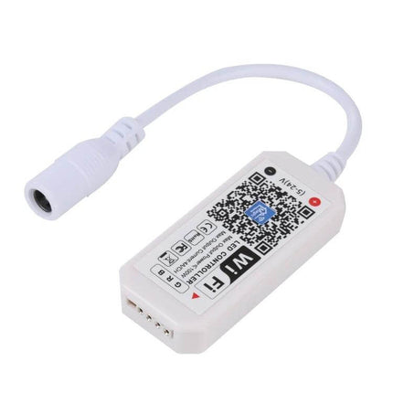 Smart WiFi LED RGB Controller With IR Remote For LED Strips compact white WiFi RGB controller with QR code and IR remote cable