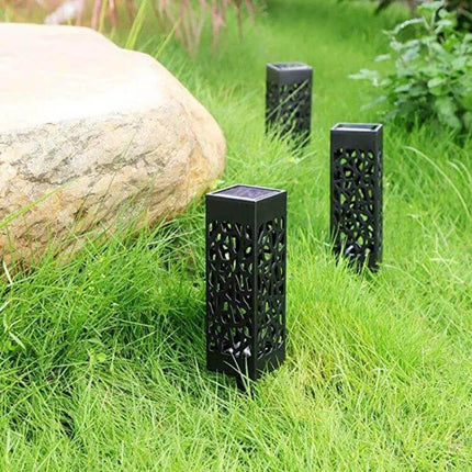 Outdoor Hollowing Out Solar Energy Garden Lawn Lamp For Pathways - decorative black hollow pathway solar lights in grassy garden