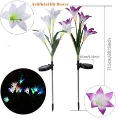 2 lámparas LED decorativas para césped con forma de flor de lirio, 4 cabezales, alimentadas por energía solar, para exteriores, IP55, a prueba de agua