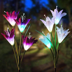 Set of 2 Solar-Powered Lily Flower LED Lanterns for Outdoor Décor - IP55 Waterproof Garden Lighting