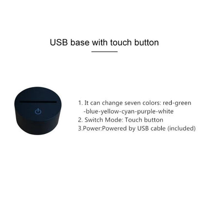 Creative 3D LED Night Light for Cozy Bedroom Decoration - black USB touch base with seven color change options, touch button and included USB cable