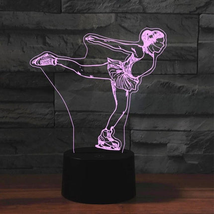 Decorative 3D LED Ice Skating Night Light for Home Settings glowing pink 3D acrylic ice skater night lamp on black base