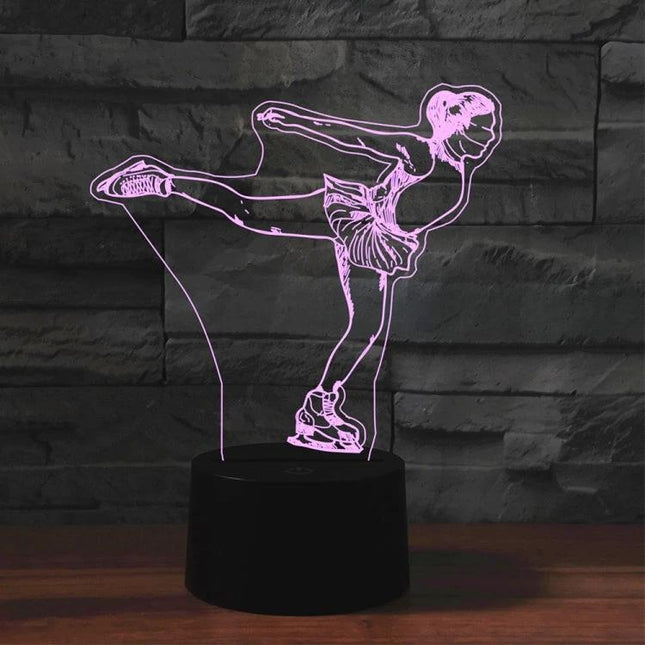 Decorative 3D LED Ice Skating Night Light for Home Settings - pink 3D acrylic ice skater night lamp for bedroom and living room ambiance