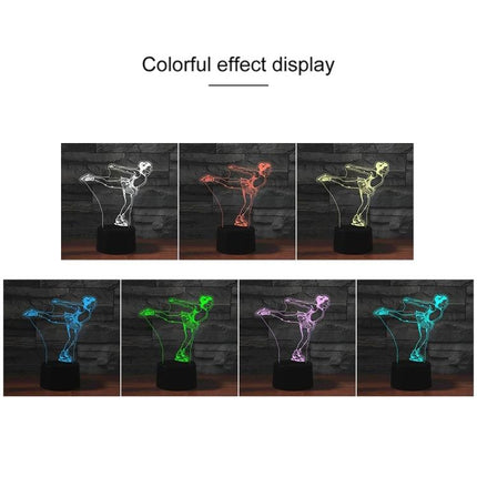 Decorative 3D LED Ice Skating Night Light for Home Settings glowing in multiple colors on a bedside table