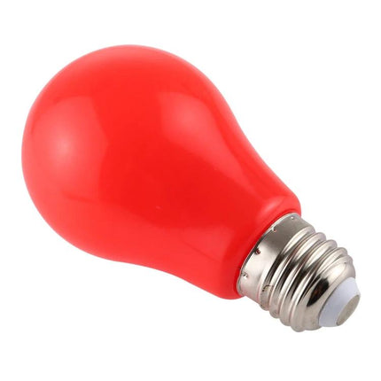 Red LED Bulb for Everyday Home and Office Lighting — red A19 LED bulb angled on white background for cozy home and office displays