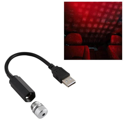 USB Atmosphere Light 360 Degree Rotating For Car And Home shown as USB-powered rotating ambient ceiling light projecting red star pattern