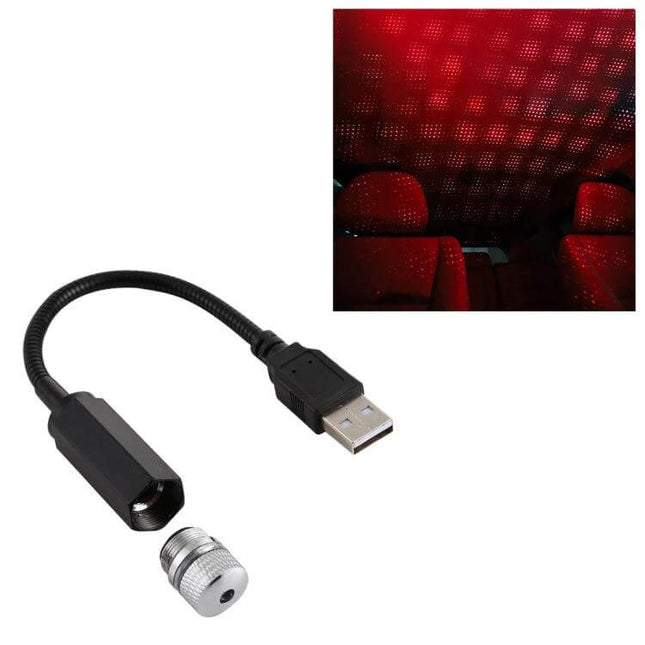 USB Atmosphere Light 360 Degree Rotating For Car And Home shown as USB-powered rotating ambient ceiling light projecting red star pattern