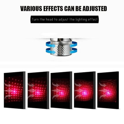 USB Atmosphere Light 360 Degree Rotating For Car And Home showing adjustable rotating housing and red dot pattern lighting effects