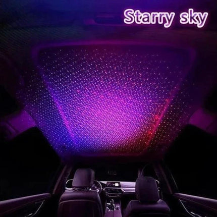 USB Atmosphere Light 360 Degree Rotating For Car And Home projecting purple starry sky on car ceiling, compact USB ambient light for interiors
