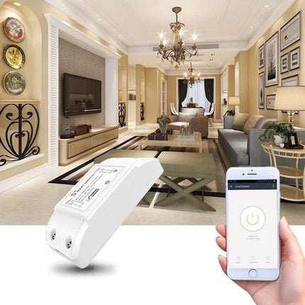 WiFi Smart Switch for Voice-Activated Home Control with Alexa in modern living room controlled via smartphone app
