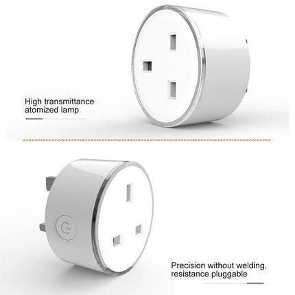 RGB WiFi Smart Socket with Adjustable Scene Lighting and UK Plug - white compact plug-in socket with RGB ring, app controlled remote lighting and power
