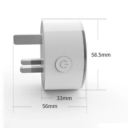 RGB WiFi Smart Socket with Adjustable Scene Lighting and UK Plug white side view showing UK prongs and dimensions