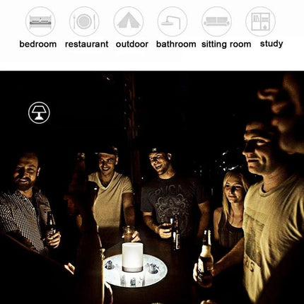Versatile Speaker for Everyday Music and Travel Moments - portable handle, elegant design, people enjoying music and drinks at night