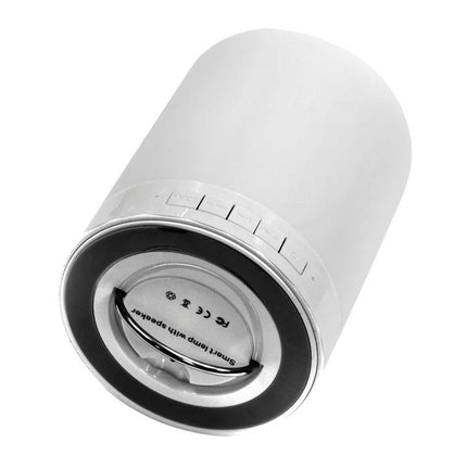 Versatile Speaker for Everyday Music and Travel Moments — compact white portable speaker with handle, buttons and call connectivity for commuting and outings