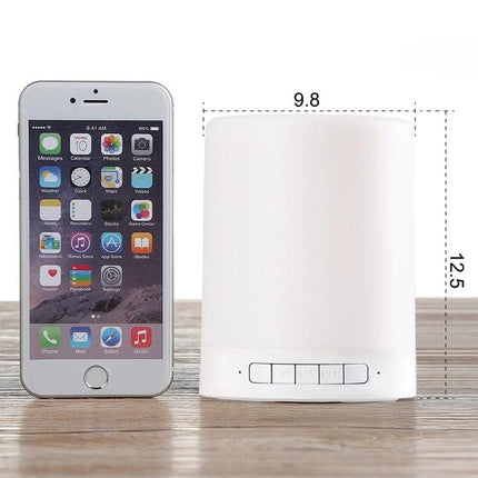 Versatile Speaker for Everyday Music and Travel Moments - compact white portable speaker with handle, phone beside, control buttons visible