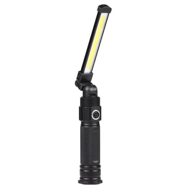 USB Rechargeable Folding Handheld Work Light Size 13.5x3.8cm - compact aluminum alloy LED with adjustable head and tail magnet for automotive, camping, repairs