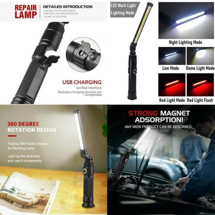 USB Rechargeable Folding Handheld Work Light Size 13.5x3.8cm compact aluminum alloy work light with tail magnet and adjustable head