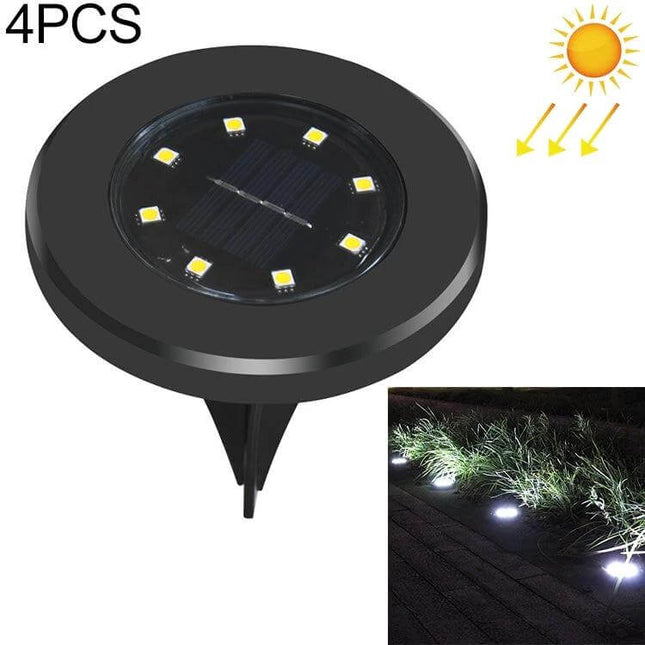 Solar Powered Garden Buried Lamp IP65 Waterproof for Walkways - recessed black solar path light with six LEDs and ground stake, night walkway illumination