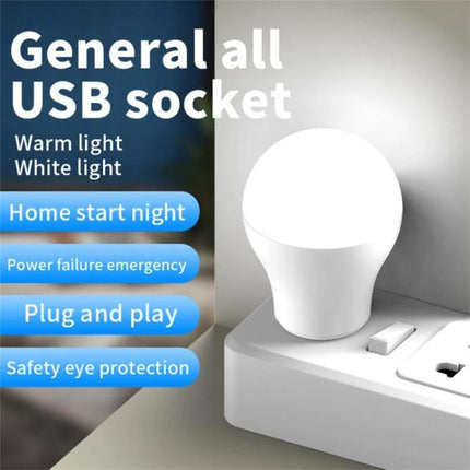 Compact USB LED Light for Evening Reading at Home — compact plug-and-play USB LED lamp on a power strip for bedside reading and emergency lighting