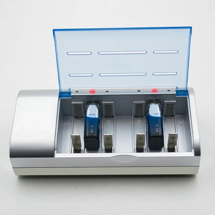 4-Slot Battery Charger for AA, AAA, C, D and 9V Batteries with independent slots charging AA and AAA batteries simultaneously