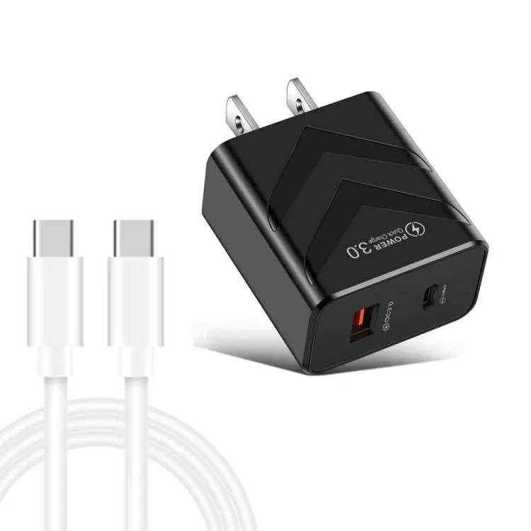 LZ-715 20W PD QC 3.0 Dual Ports Travel Charger USB-C Cable