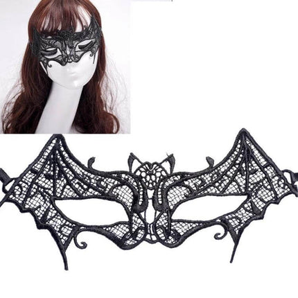 Lace Bat Mask For Halloween Masquerade Party One Size Fits Most - black handmade lace bat eye mask with strap for parties