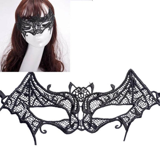 Lace Bat Mask For Halloween Masquerade Party One Size Fits Most - black handmade lace bat eye mask with strap for parties