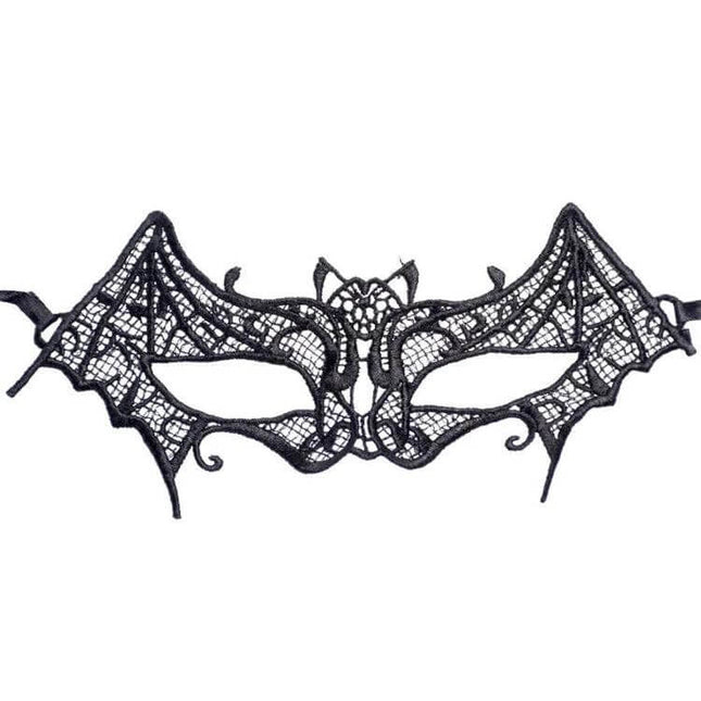 Lace Bat Mask For Halloween Masquerade Party One Size Fits Most - handmade black lace bat eye mask with secure strap