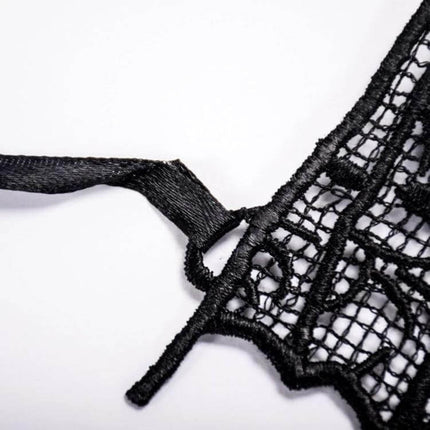 Lace Bat Mask For Halloween Masquerade Party One Size Fits Most - close-up of black handmade lace bat mask with secure strap