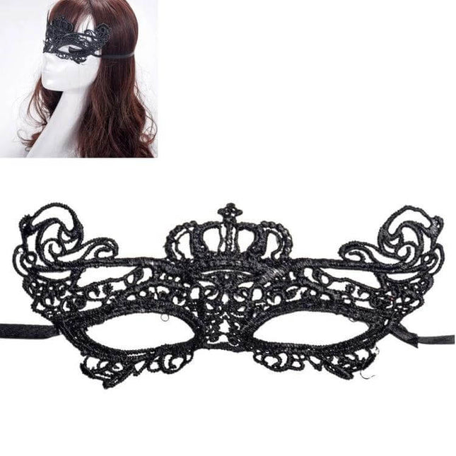 Lace Crown Mask for Halloween Masquerade Party, One Size - handmade eco-friendly black lace crown masquerade eye mask